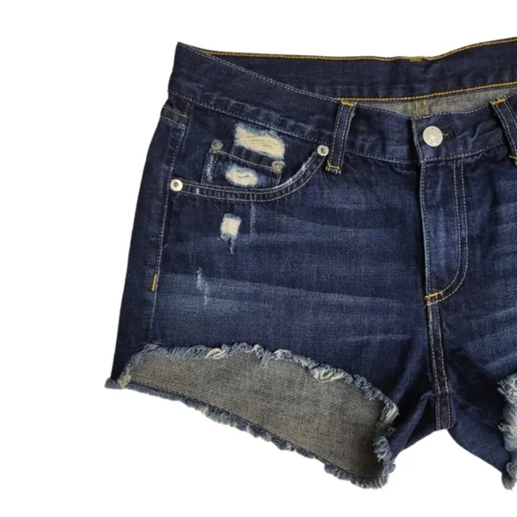 Rag & Bone Shorts Jean Cut Off Short in Doris Distressed Cotton Dark Wash sz 27 - Picture 6 of 11